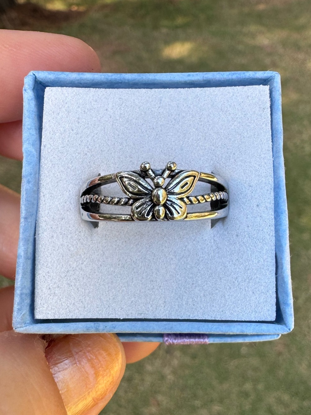 Stainless steel Floral Dragonfly Ring in Silver